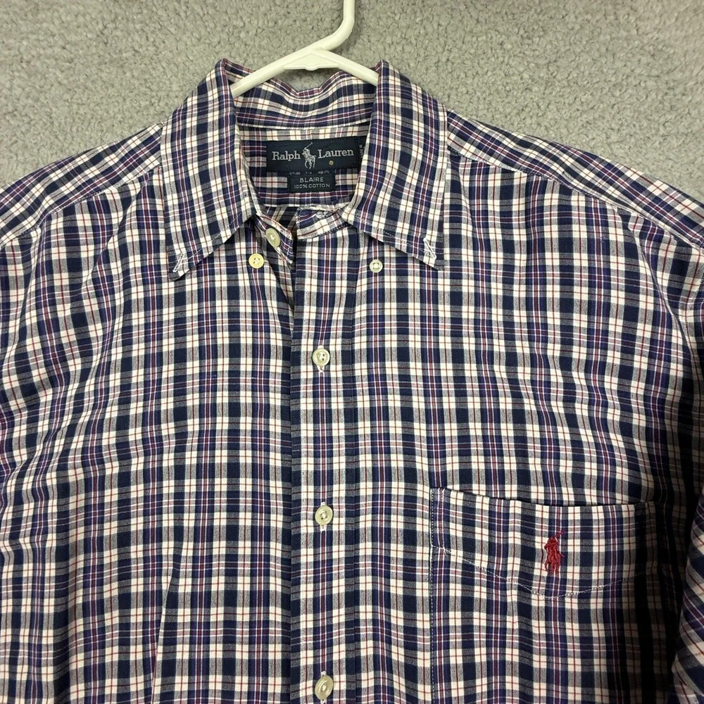 Ralph Lauren Mens Blaire Fit Plaid Long‎ Sleeve Button Down Shirt M Red Blue